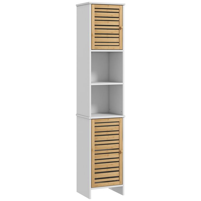 Meuble Colonne HOMCOM Rangement Salle de Bain bicolore dim. 35L x 30l x 170H cm 2 placards avec étagère réglable + 2 niches