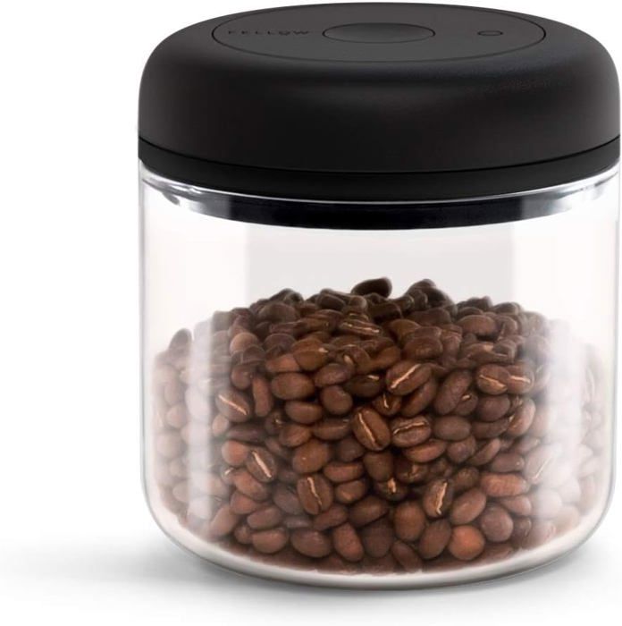 Récipient à Café Sous Vide De'Longhi 1,5L - Conservation Grains Et Moulu - Acier Inoxydable Noir - Scellage Manuel