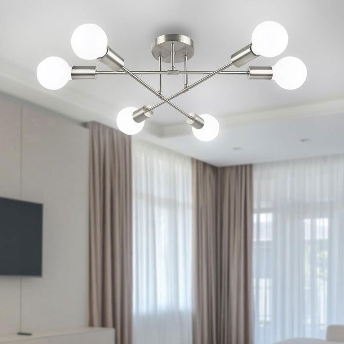 DORLINK Plafonnier Industriel 6 Lumières E27 - Design Spoutnik Chromé pour Salon Chambre Cuisine