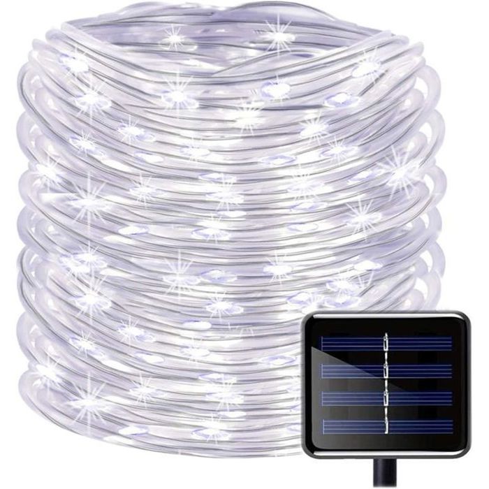 100LED Ruban Lumineux Solaire Lampes de Cordeétanche 39ft12M Fil de Cuivre Extérieur Tube Rope Guirlande LumineuseBlanc
