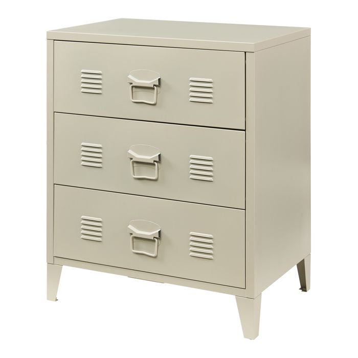 Commode métallique Hämeenlinna avec 3 tiroirs acier 72 x 60 x 40 cm camel
