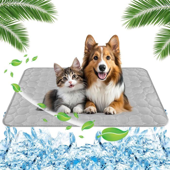 Tapis rafraîchissant pour animaux 70 x 55 cm soie glacée durable doux lavable résistant aux rayures (gris L)
