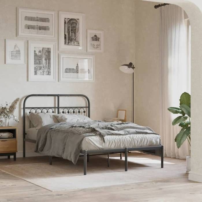BONNIE®Lit en métal Lit Double:120x190 cmCadre de lit métal sans matelas avec tête de lit noir neuf20165