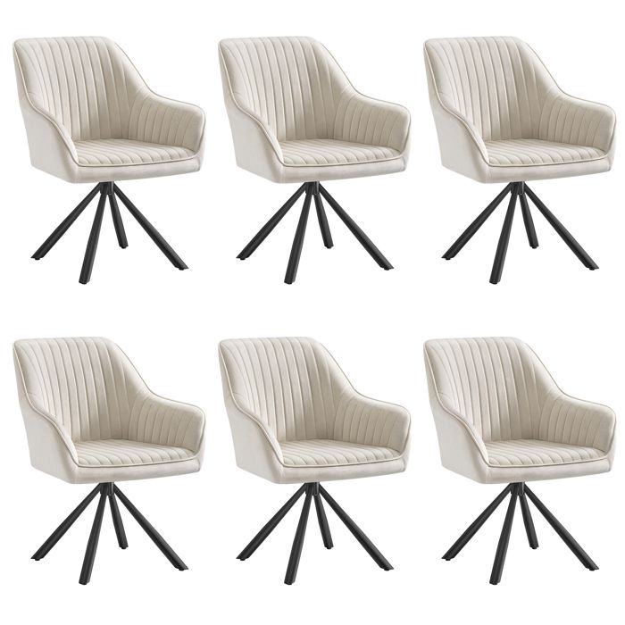 Fauteuil Pivotant - SONGMICS - Velours Beige - Accoudoirs - Lot de 6 - Pieds Métal Fauteuil Pivotant - SONGMICS - Velours Beige - Accoudoirs - Lot de 6 - Pieds Métal