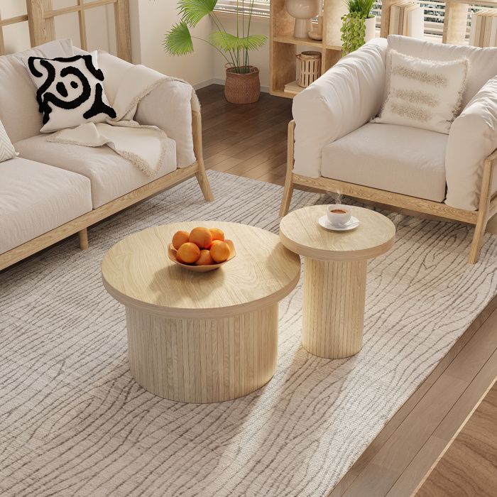Nouvelle table basse épaissie au design moderne double table ronde table dappoint en bois naturel. Table de salon multifonctionne