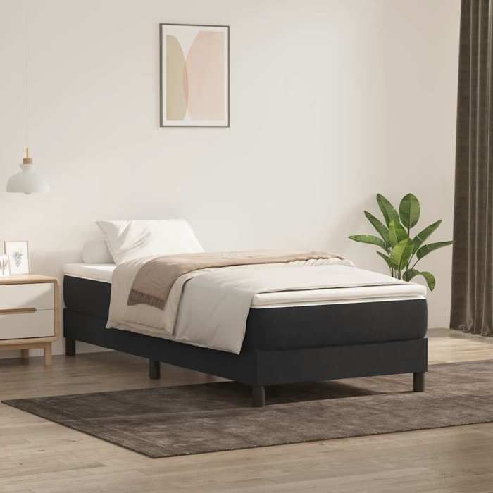 Sommier à lattes - vidaxl - 100x220 cm - Velours - Noir - À monter soi-même - 1 place - Contemporain - Pieds robustes