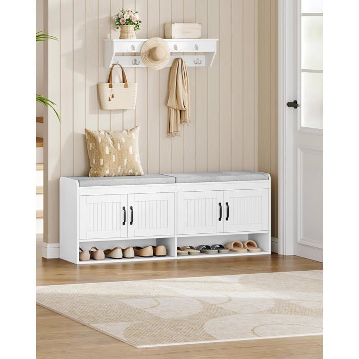 Banc à Chaussures 140 cm Étagère à Chaussures avec Siège Banc avec Espace de Rangement Espace Ouvert Rangement CachéBlanc