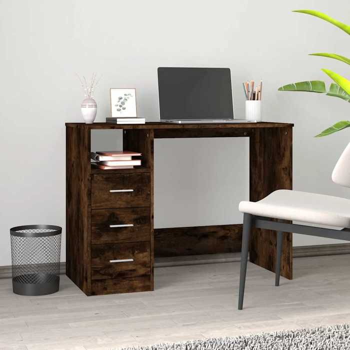 1 pièce Table de travail bureau à domicile avec tiroirs Chêne fumé 102 x 50 x 76 cm - bois dingénierie - Rectangulaire bmf826892