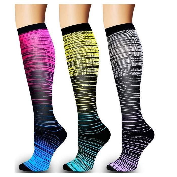 Chaussettes de Compression Bas de Contention Homme Bas de Contention Femme Sportive Cyclisme Athlétique Course à Pied Multicolore