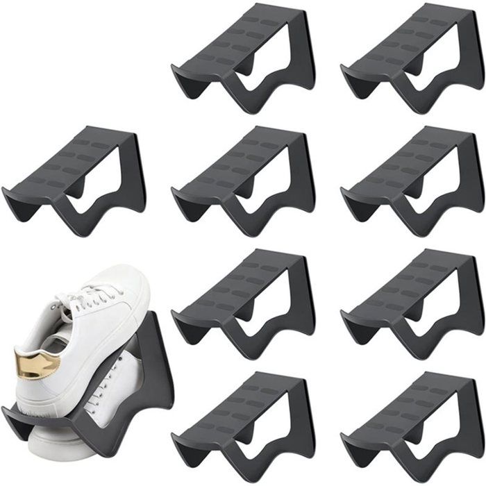 Lot de 10 Range-Chaussures Empilables Gain de Place Trieur de Chaussures à Double Couche pour Placard et Armoire à Chaussures