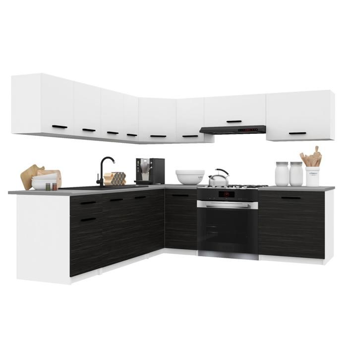 BELINI Cuisine Équipée Complète ITALIA 7 420 cm - Cuisine en L avec Meubles dAngle - Blanc Mat/Ébène