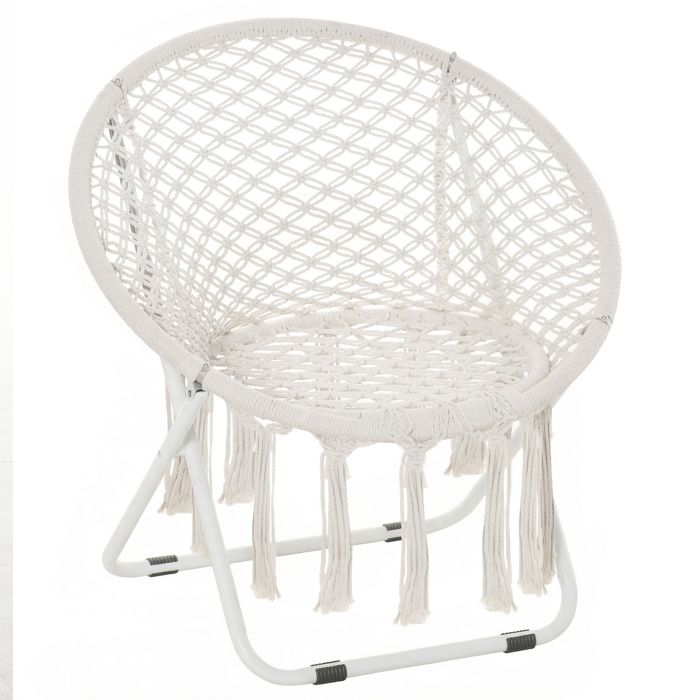 LIA Loveuse fauteuil rond de jardin fauteuil lune papasan pliable grand confort macramé coton polyester beige