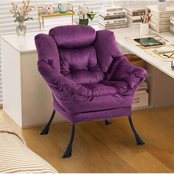 Fauteuil relax 1 place en velours violet - TCQPZ - avec accoudoirs structure métal montage facile 75 × 80 × 85 cm
