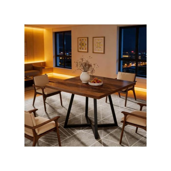 Table à manger rectangle fixe Bois et Noir MDF 4 Personnes 80 x 80 x 75cm - (table seule)