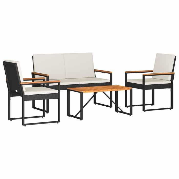 Ensemble de meubles dextérieur avec coussins - 4 pièces : 1 banc + 1 table - vidaXL - polyrotin - 80x40x38 cm yce33r564