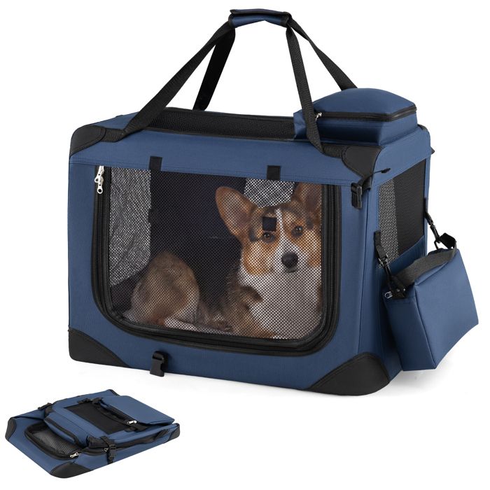 Sac de Transport Pliable COSTWAY pour Animaux Jusquà 11kg 3 Portes Fermeture Zippée Coussin Amovible Poches de Rangement Bleu Sac de Transport Pliable COSTWAY pour Animaux Jusquà 11kg 3 Portes Fermeture Zippée Coussin Amovible Poches de Rangement Bleu