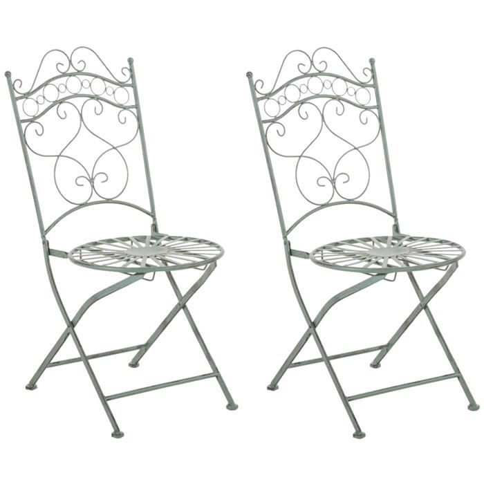 Lot de 2 Chaises De Jardin Pliantes Indra I Chaises DExtérieur en Fer Forgé pour Terrasse Ou Balcon Couleur:Vert Antique