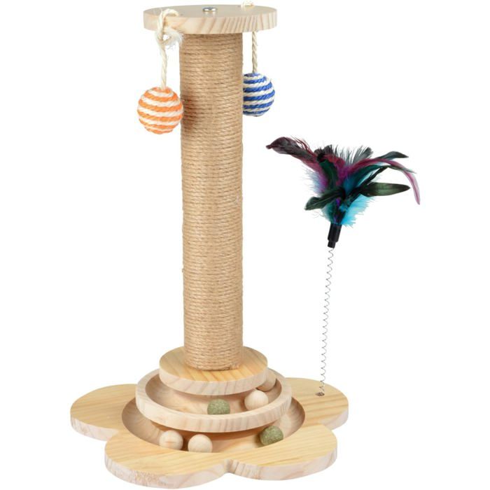Love Story Colonne à Griffer avec Jouets Integrés Corde Jute et Structure Bois D30 x H40 cm