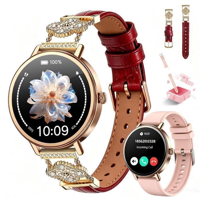 Blackview Montre Connectée Femme Bijou avec Appels Bluetooth Bracelet Cuir