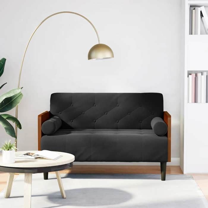 Sofa intérieure moderne vidaXL Canapé deux places avec coussins cylindriques velours noir 110 cm(14451）