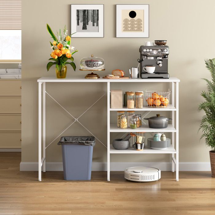 Modenuit table de rangement multifonction 120 x 40 x 85 5 cm avec 4 étagères MDF et métal blanc