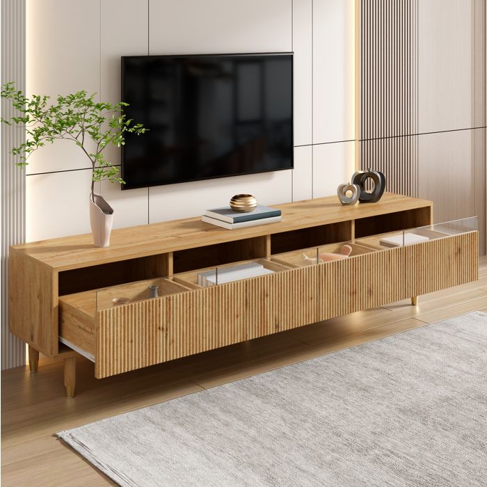 VUENOR Meuble TV 178 x 35 x 45 cm aspect bois MDF avec 4 tiroirs et passe-cables