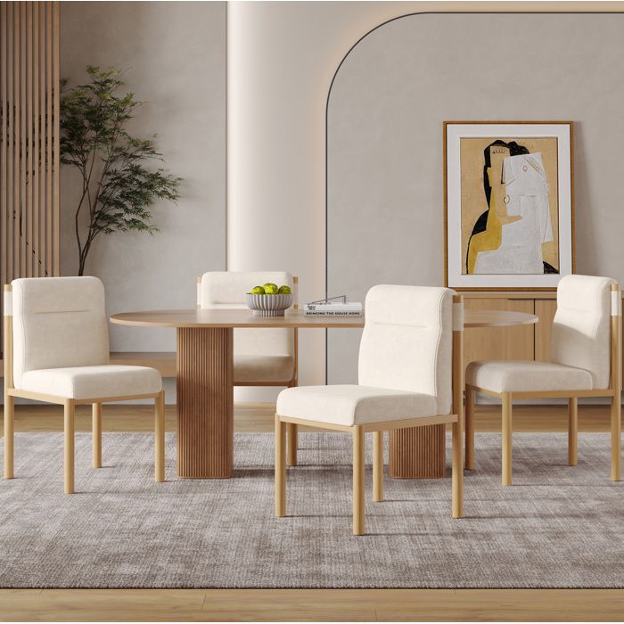 WUVRIE Lot de 6 chaises de salle a manger beige en tissu sherpa structure metal aspect chene style scandinave