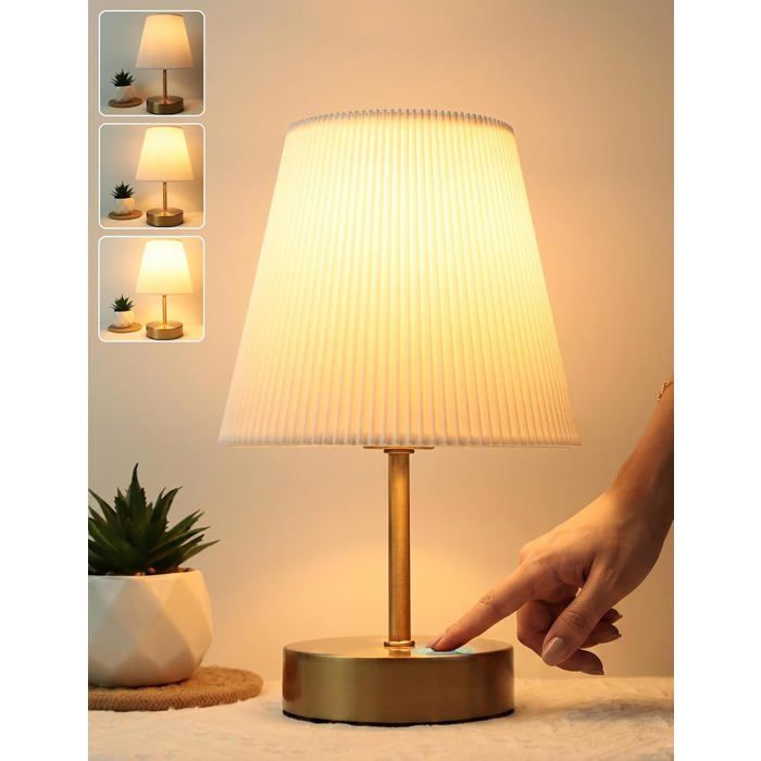 Lampe De Chevet Lampe De Table Avec Câble Tactile Réglable Avec Abat-Jour En Tissu Plissé 3D Lampe De Table Minimaliste[LL515]