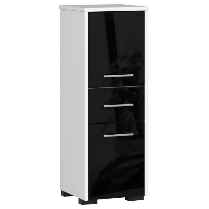 Colonne salle de bains AKORD FIN Blanche 30 cm 2 portes 1 tiroir façade Noir Brillant 3 étagères 30x30x85 cm