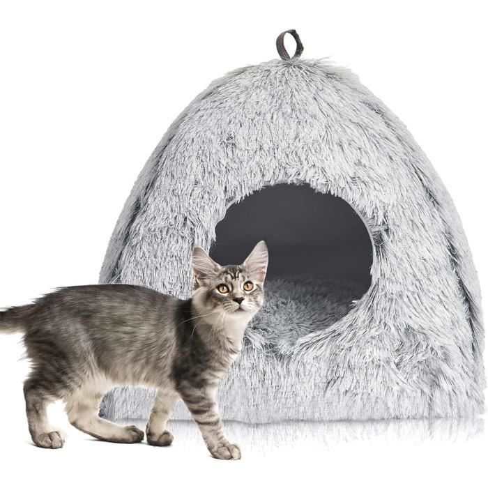 Meilleurs prix pour Chat Lit Coussin pour Chat avec Oreiller Doux lit de Chat Panier Lit pour Chat Lavable en Tissu Peluche, Gris (36 x 36 x 37 cm)