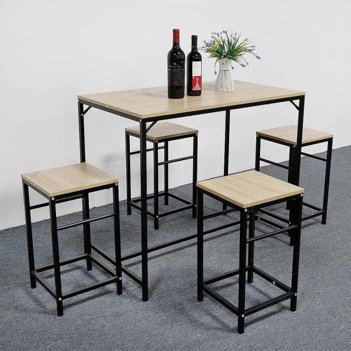 Set De 1 Table 4 Tabourets De Bar Avec Repose Pieds Table Haute Cuisine Achat Vente Mange Debout Set De 1 Table 4 Tabouret Cdiscount