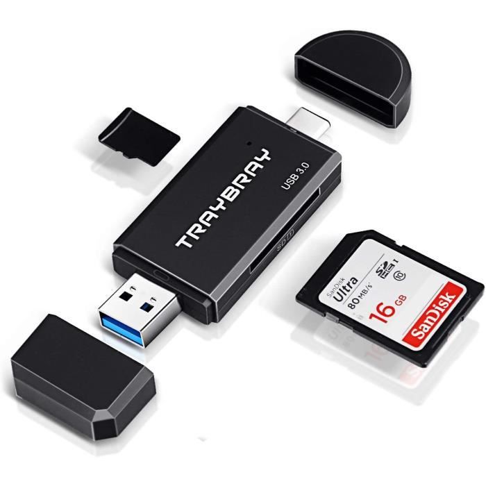 Lecteur de carte mémoire USB 3.0 SD-Micro SD 2 en 1 USB Type C SD-TF avec  adaptateur Micro OTG USB 2.0 pour PC, Mac, Windows, [309] - Cdiscount  Informatique