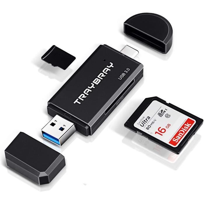 Lecteur De Carte USB 3.0 - OUIZ - 2 En 1 - Micro TF - SD - Haute Vitesse - Noir - Adaptateur USB - Accessoires Pour PC - Informatique