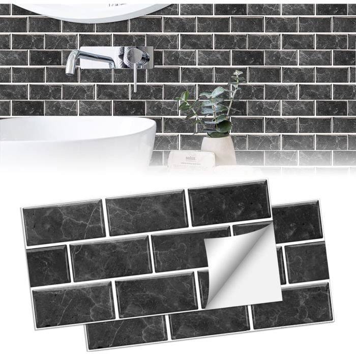 Stickers Carrelage Autocollant 10 Pièces 20x20cm - Motif Marbre Gris Pour Mur Ou Meuble