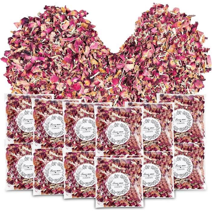 60 Sachets De Pétales De Roses Naturelles + Autocollants | Confettis Biodégradables Pour Mariage, Fête