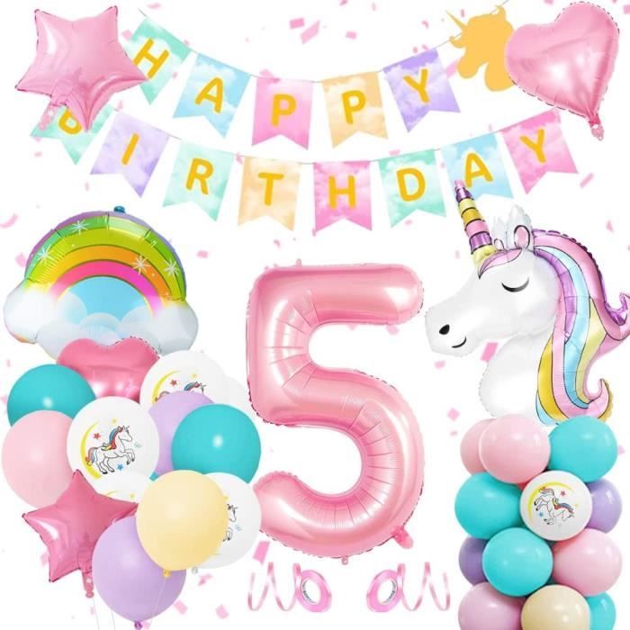 Ballon Licorne Géant – Déco Anniversaire Fille – Ballons Arc-en-ciel, étoiles Et Cœurs – Réutilisables, Remplissage Air Ou Hélium