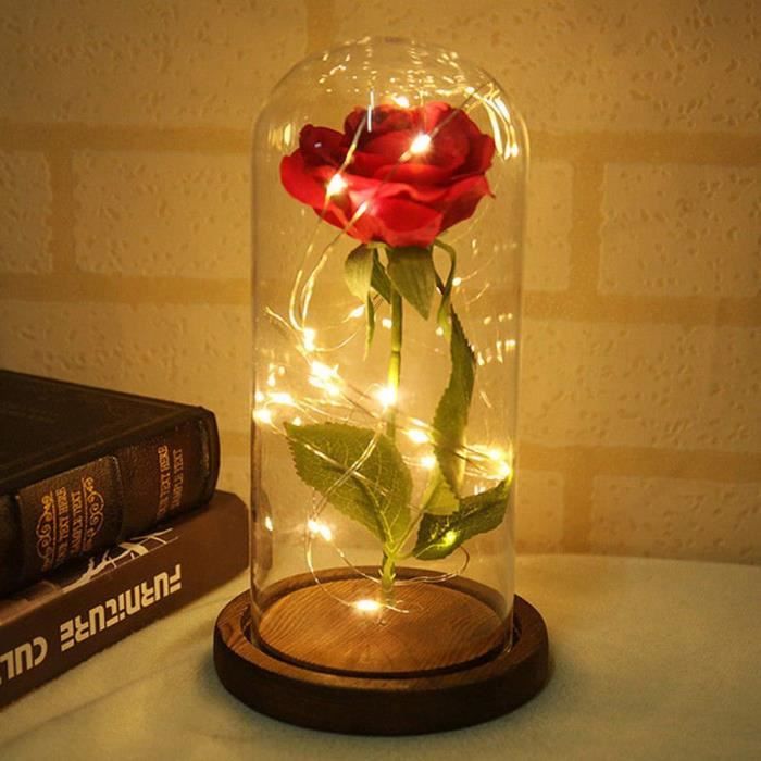 Rose Eternelle Sous Cloche Rouge Rose Blanche Led Anniversaire