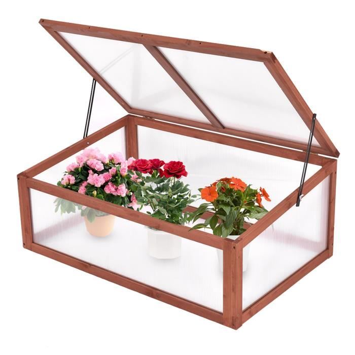 COSTWAY Mini Serre en Bois 60x45x100CM Vitrages Transparents en  Polycarbonate Plateau Supérieur Amovible avec Etagères à 3 Niveaux pour