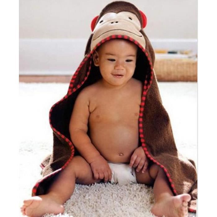 Serviette De Bain Pour Bebe Coton Dessin Anime Avec Un Chapeau Survetement 90 90cm Brun Cdiscount Maison