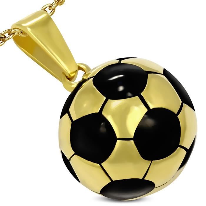 Pendentif - PENDENTIF HOMME - Ballon de Football - Plaqué Or Noir - 18 Carats - Mixte