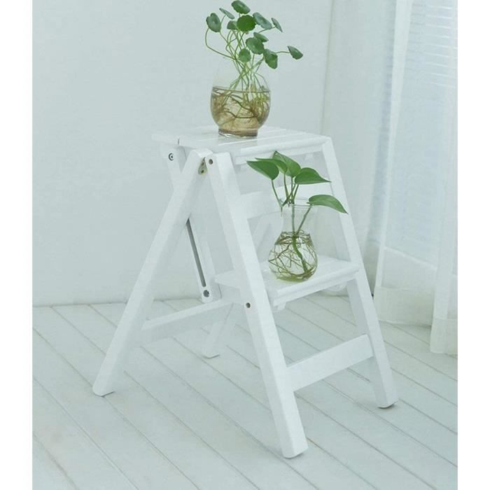 Tabouret-échelle Pliable En Bois Massif HZEPDVT - 2, 3 Ou 4 Marches, Blanc, Installation Facile - Pour Rangement Et Accès En Hauteur