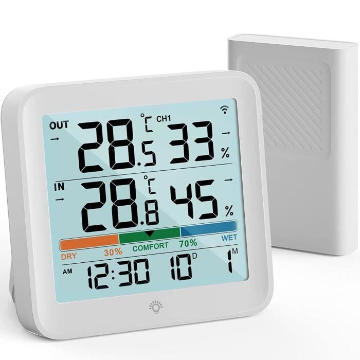 Thermometre interieur exterieur sans Fil hygromètre numérique LCD de  Température l'humidité vec 1 capteurs, Mémoire de [151] - Cdiscount  Bricolage