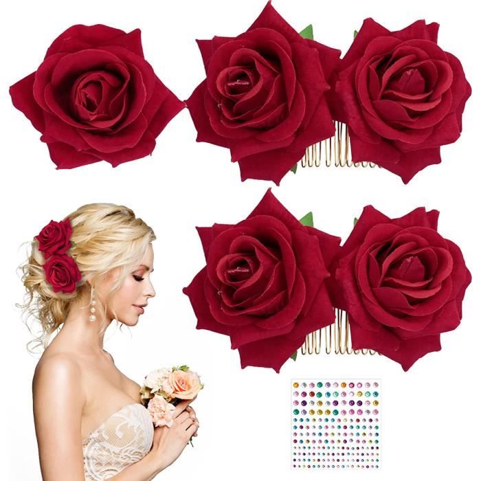Fleur rouge discount cheveux mariage