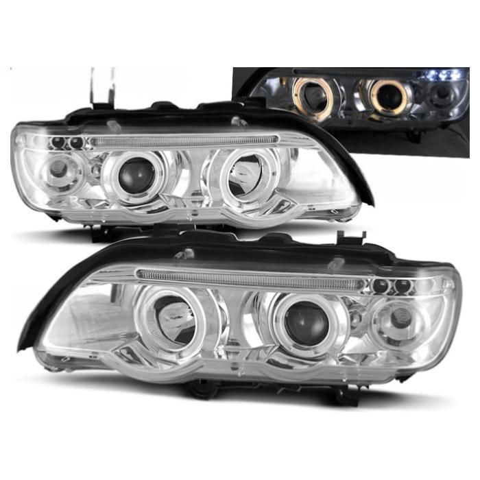 Paire de phares avant BMW X5 E53 de 1999 a 2003 (phase 1) angel eyes chrome-27361093
