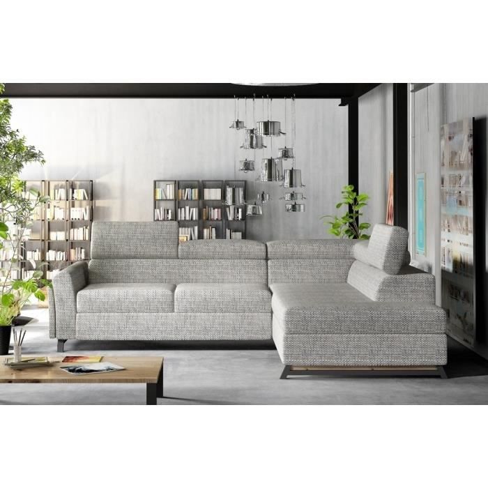 Canapé dangle convertible - KARL - en tissu luxe 5 places gris angle droit (vu de face)