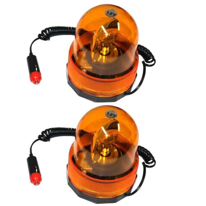 Aerzetix Lot de 2 gyrophare de signalisation magnétique orange ambré 12V pour auto voiture