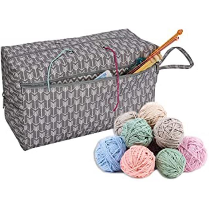 Sac à Tricoter Zippé Avec Poches - Rangement Laine Et Accessoires - Tissu Oxford 600D - Portable