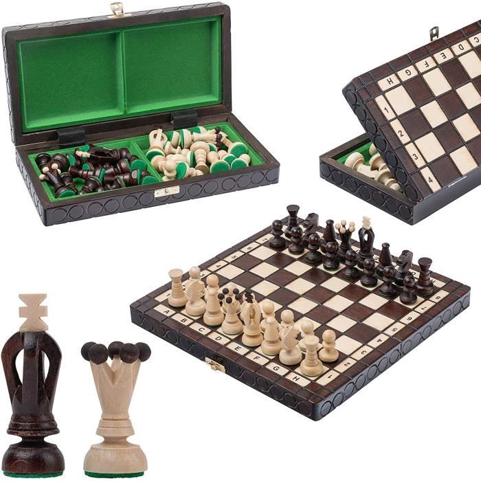 Coffret d'échecs de luxe en Bois Massif - ENGELHART - Pliant - Pièces sculptées - 45,5 CM