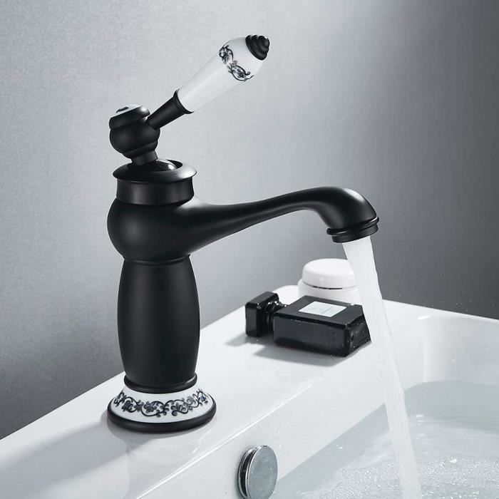 Mitigeur de lavabo avec douchette laiton H31.5cm noir/antique pour salle de  bain rétro