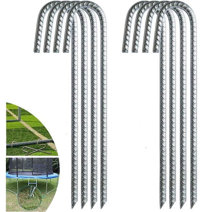 Lot De 10 Piquets D'Ancrage Sol 30 Cm Acier Galvanisé Avec Crochet J – Super Résistants Pour Tente, Trampoline, Bâche, Clôture